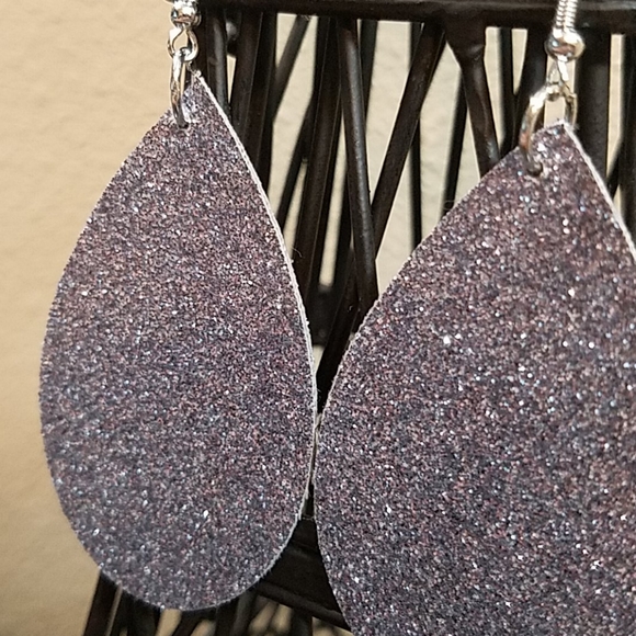 Fine Glitter Faux Leather Earrings - Picture 2 of 3